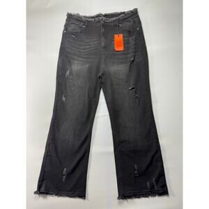 NWT Risen Women's Fray Waist Straight Leg Black Denim Jeans - Size 3XL (38x27)